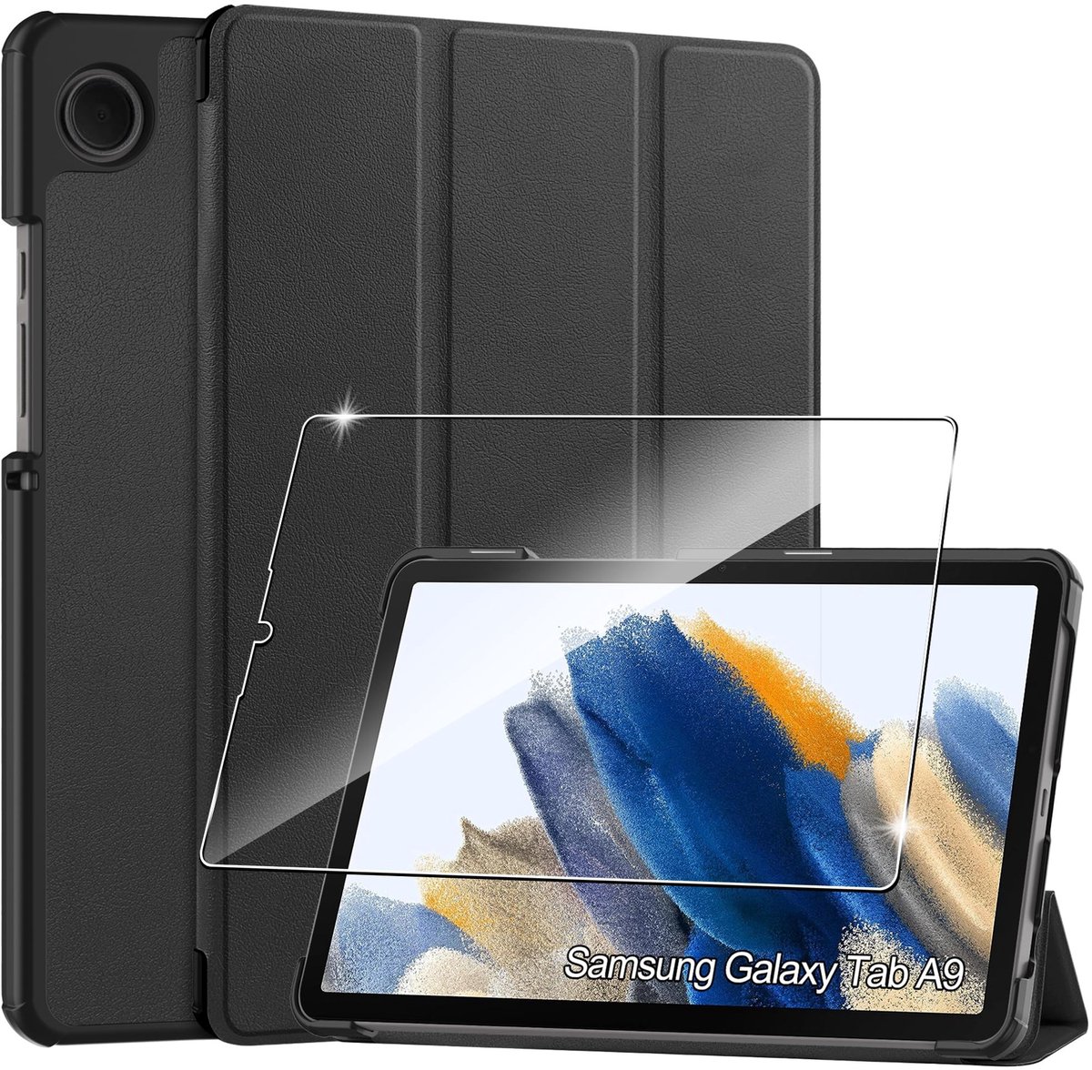 Dailygoods - Dailygoody - Beschermhoesje - Samsung Galaxy Tab A9 - Ultradun en schokbestendig - Zwart - Flexibel en krasbestendig - Inclusief gehard glas - Geschik...