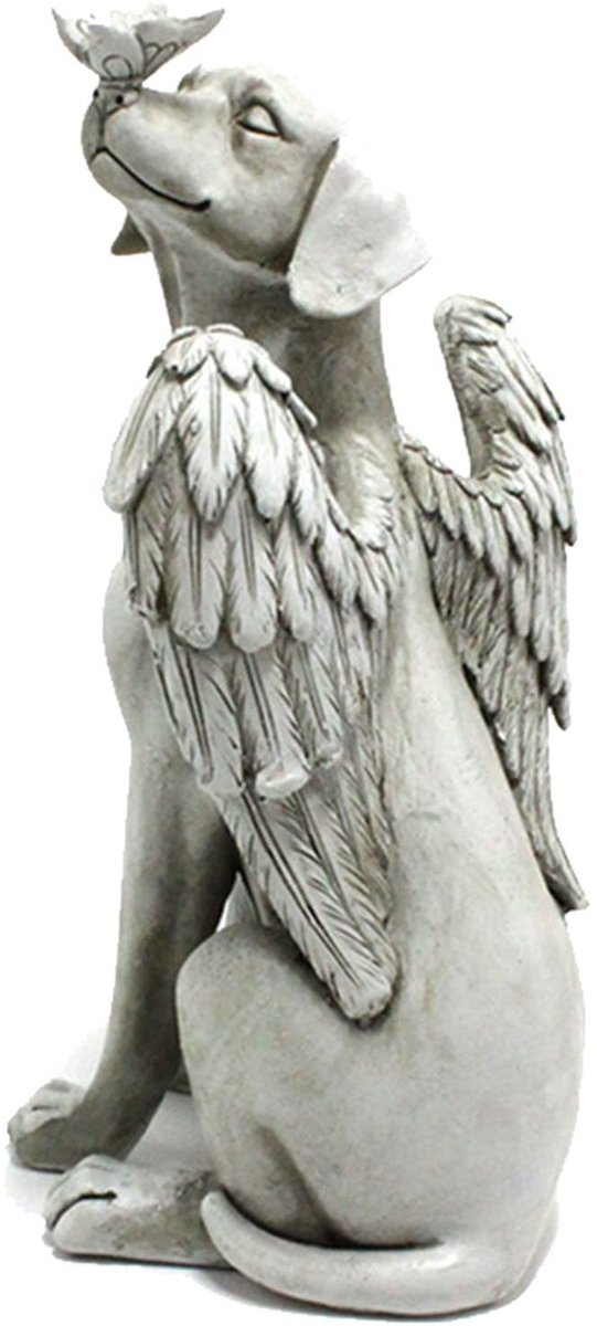 Dailygoody - Angel Dog Memorial Statue - Prachtige Gedenksteen - Beige - Synthetische Hars - Geschikt voor Buitentuinen - Troost voor Huisdierver