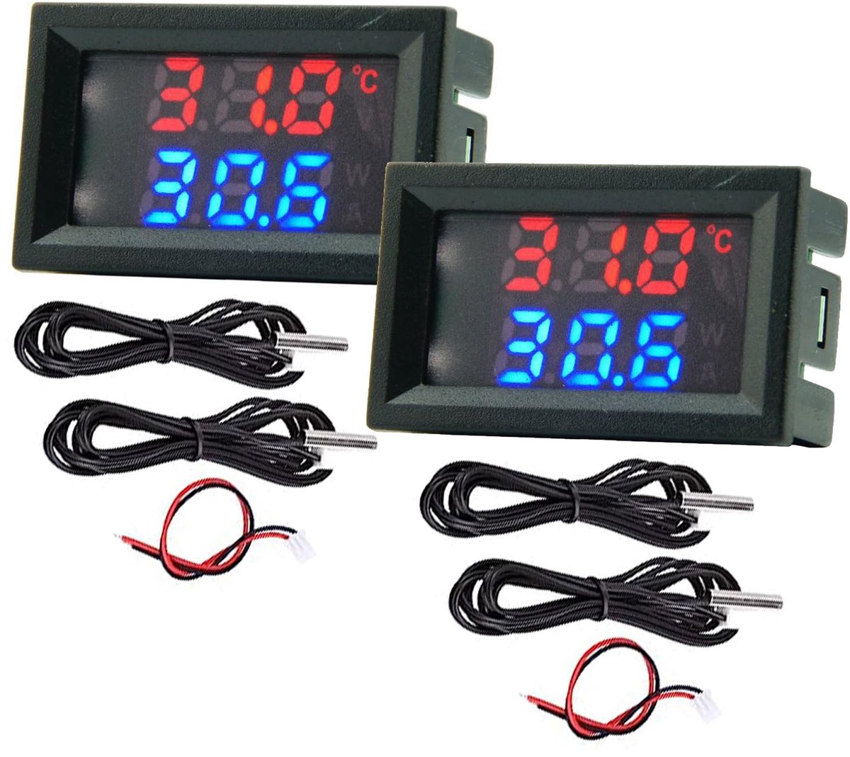 Dailygoods - Dailygoody - Digitale Thermometer - Waterdichte Sensor - Ideaal voor Nauwkeurige Metingen - Geschikt voor 4-30V - Dubbele Display voor Gemakkelijke Af...