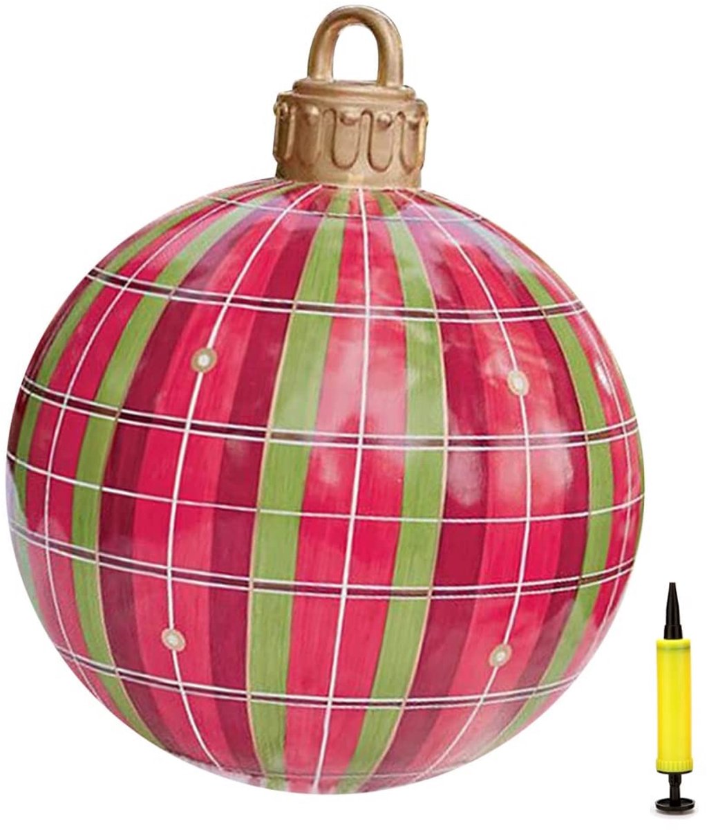 Dailygoods - Dailygoody - Opblaasbare kerstbal - 60 x 60 cm - Reusachtige kersttuindecoratie - Rood - Decoratie voor buiten - Sneeuwbal met pomp - Geschikt voor Ke