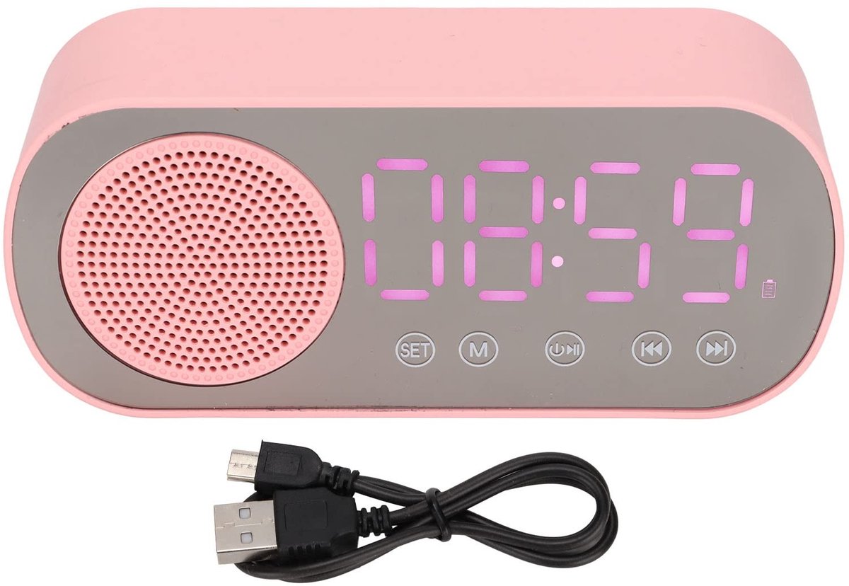 Dailygoods - Dailygoody - Digitale Wekkerradio - Bluetooth Speaker - Oplaadbare Batterij - Roze - FM Radio - Geschikt voor Thuis en Reizen - Compact Model