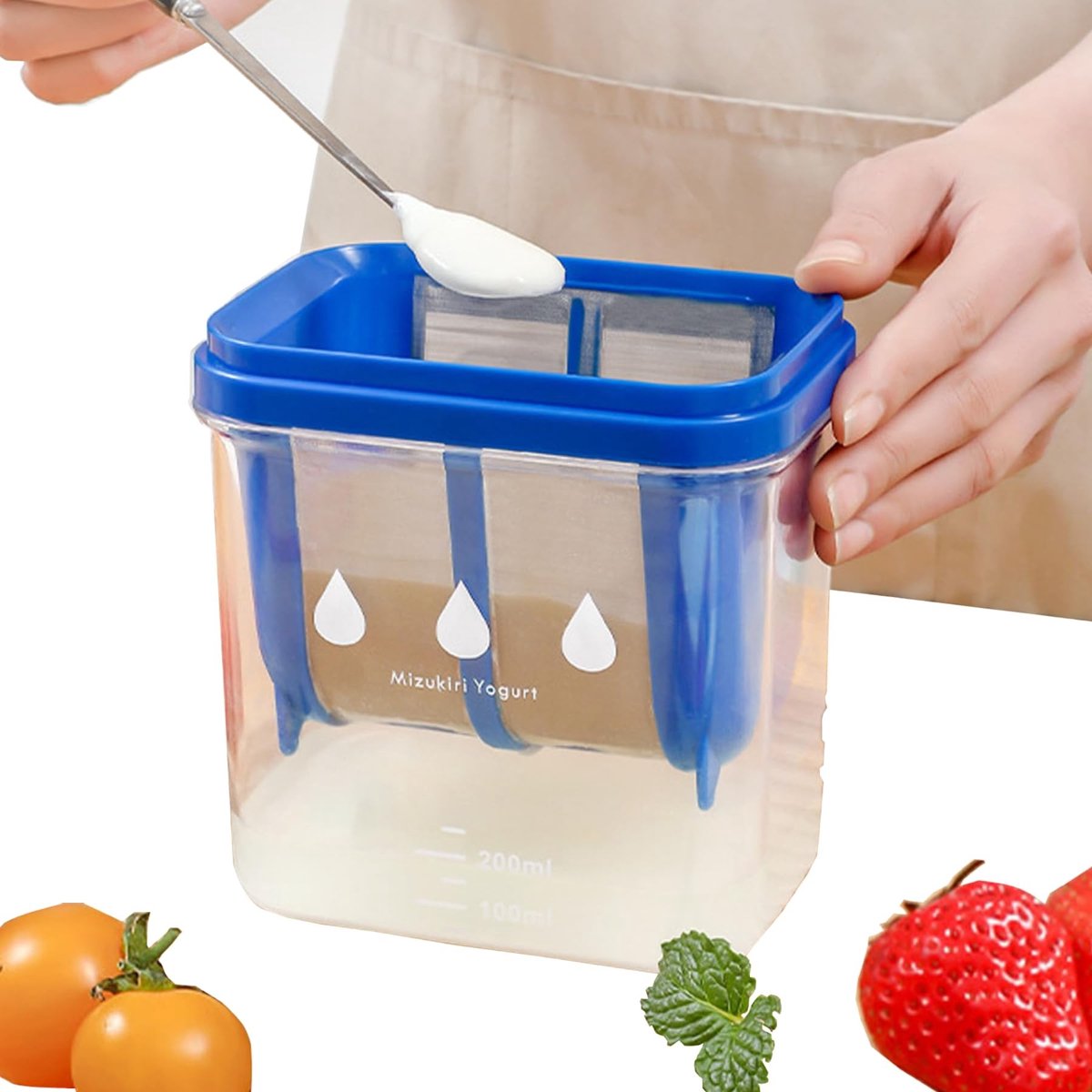 Dailygoods - Dailygoody - Yogurt Filter en Kom - 300 ml RVS en AS Kunststof voor Perfecte Yogurt, Melk en Sap