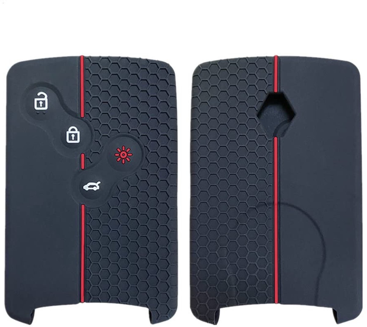 Dailygoods - Dailygoody - Siliconen Auto Sleutel Beschermhoes - Sleutelhanger - Zwart+Rood - Vervangingsbehuizing - Geschikt voor Renault - 4 Knoppen