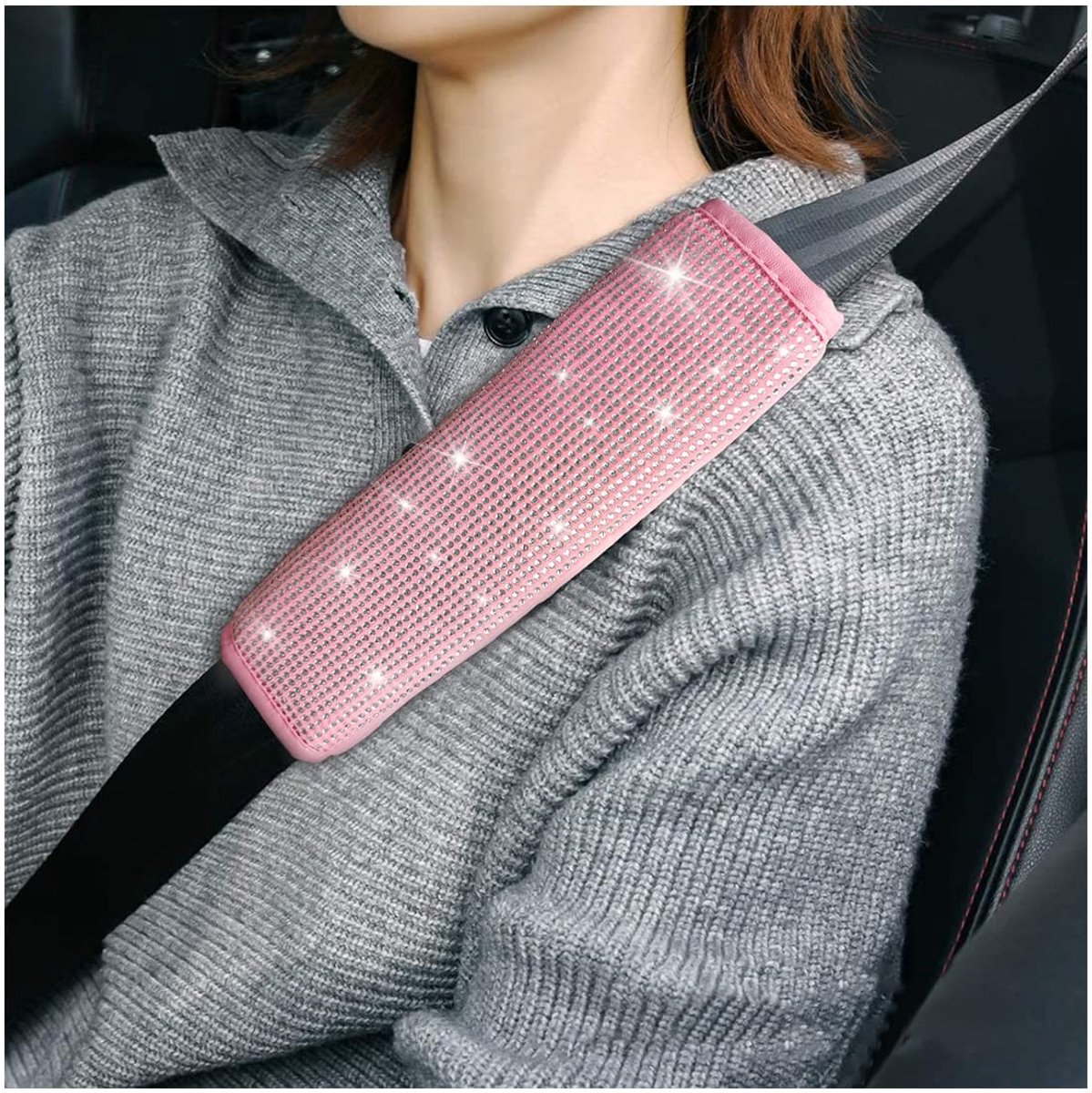 Dailygoods - Dailygoody - Bling Bling Auto schouderriem pad - Strass auto veiligheidsgordel - Verfraai je rit - Roze - Auto-interieurdecoratie - Geschikt voor alle...