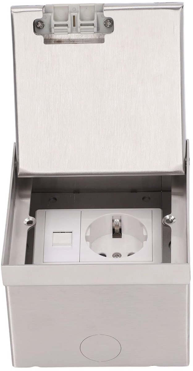 Dailygoods - Dailygoody - Vloerdoosset - Ruimtebesparend - Roestvrijstaal - Stopcontact met Netwerkkabelpoort - Ideaal voor Thuis en Kantoor