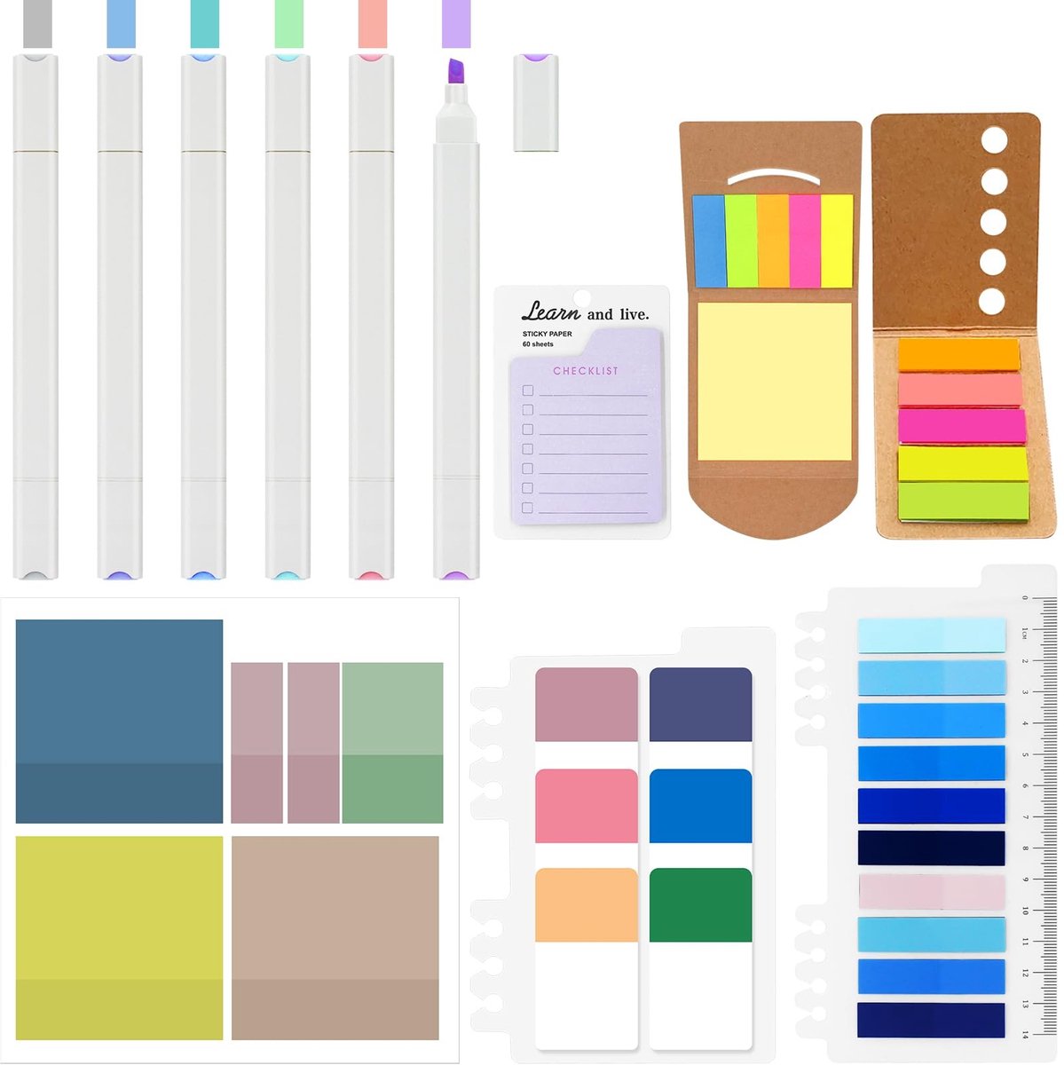 Dailygoody - Super Sticky Notes - Plakbriefjes - Transparant - Kleurstiften - To-do-lijst - Zelfklevende Notitieblaadjes - Geschikt voor Kantoor en Sc.
