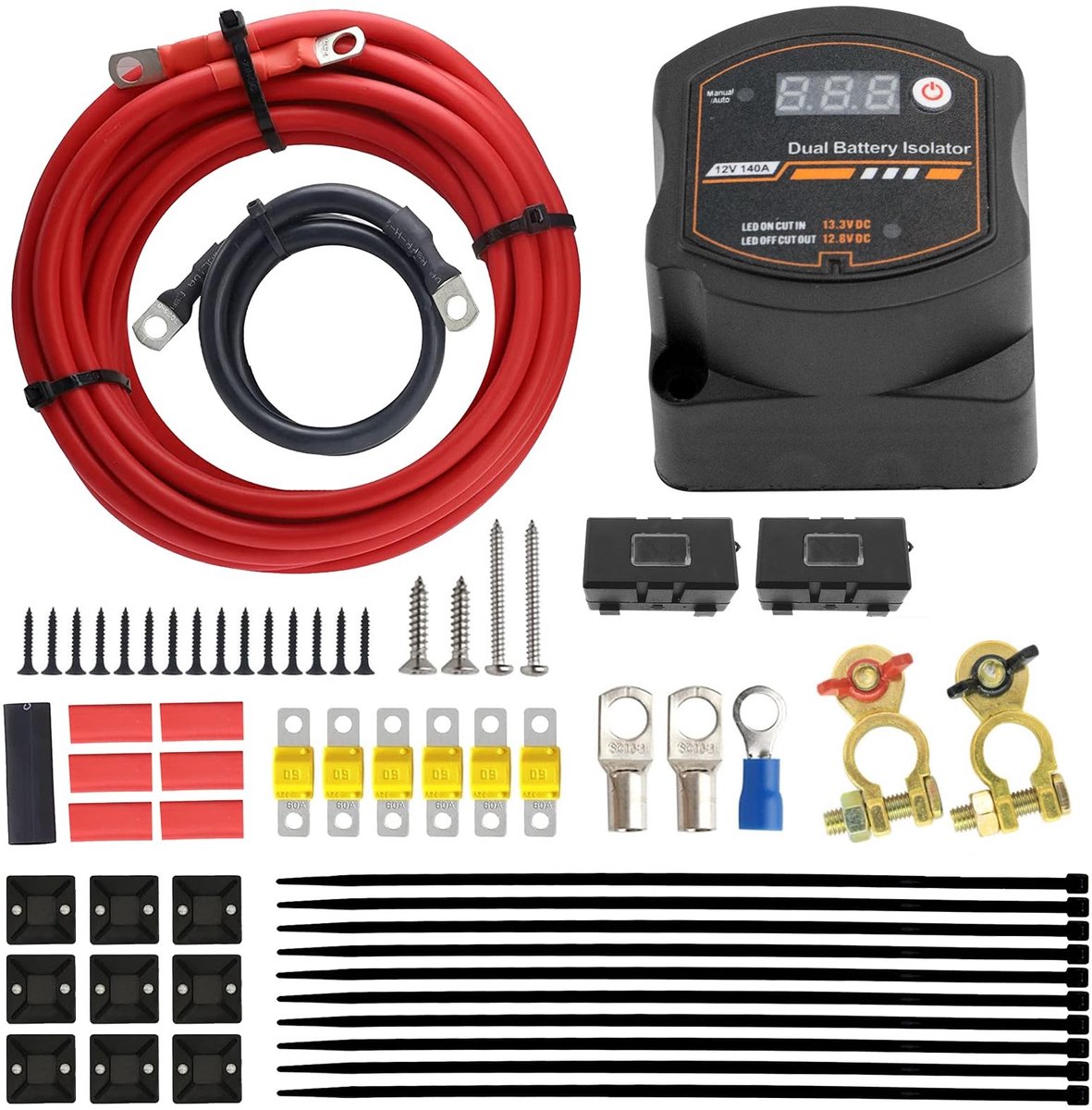 Dailygoody - OmGoods - Dailygoody - Split Charge Relay Kit - LED-scherm - Slimme Dual Battery Isolator - 12V 140Amp - Batterij-scheidingsrelais - Geschikt voor Auto en Carav