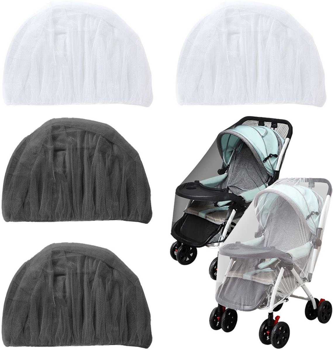Dailygoody - Kinderwagens Insectenbescherming - Muggenbescherming - Ademend Netwerk - Wit en Zwart - Opvouwbaar - Geschikt voor Zomerauto