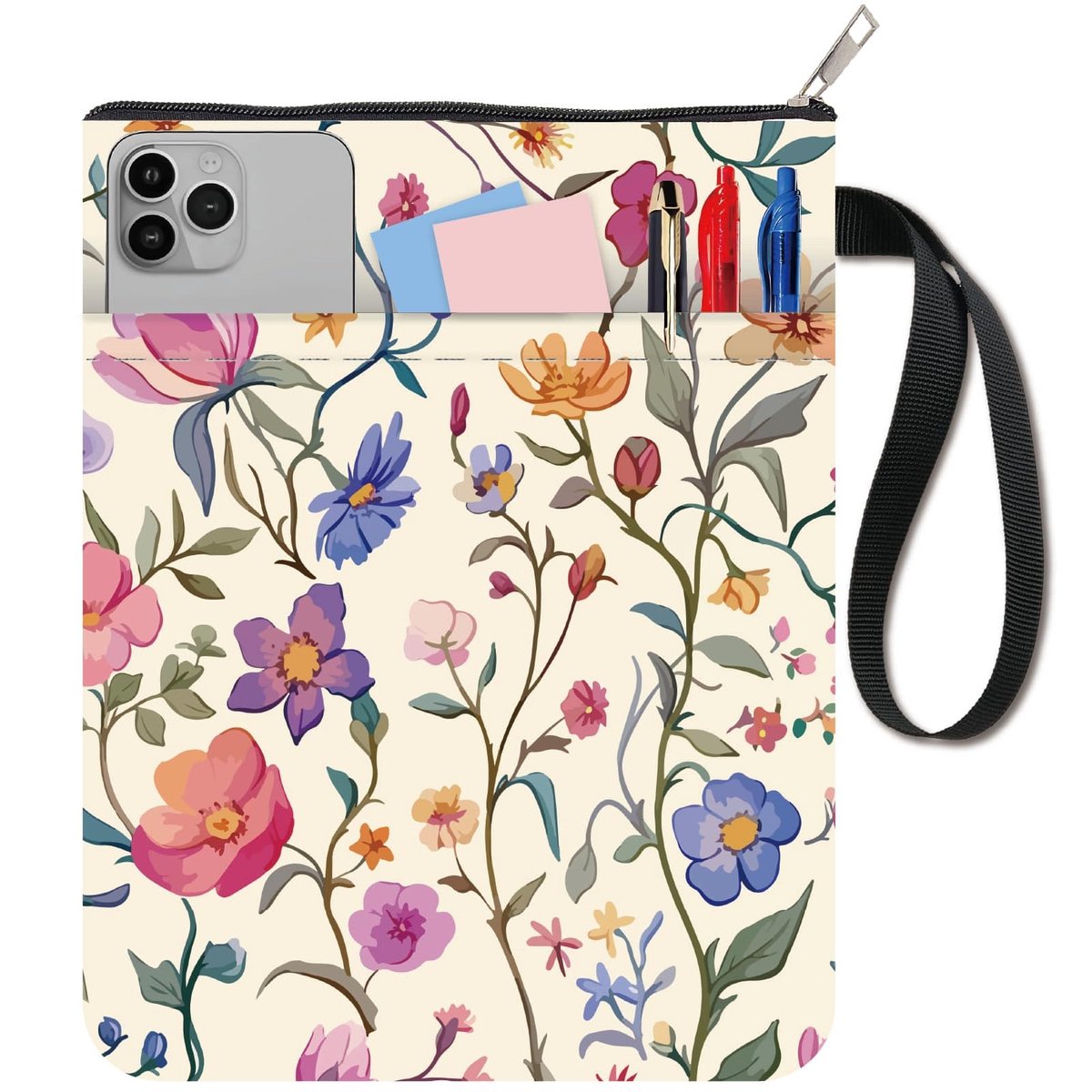 Dailygoody - Beschermhoes voor boeken - Bloemvorm - Wasbare stoffen bekleding - Ritsluiting - Extra tas voor boekenliefhebbers - Geschikt voor student...