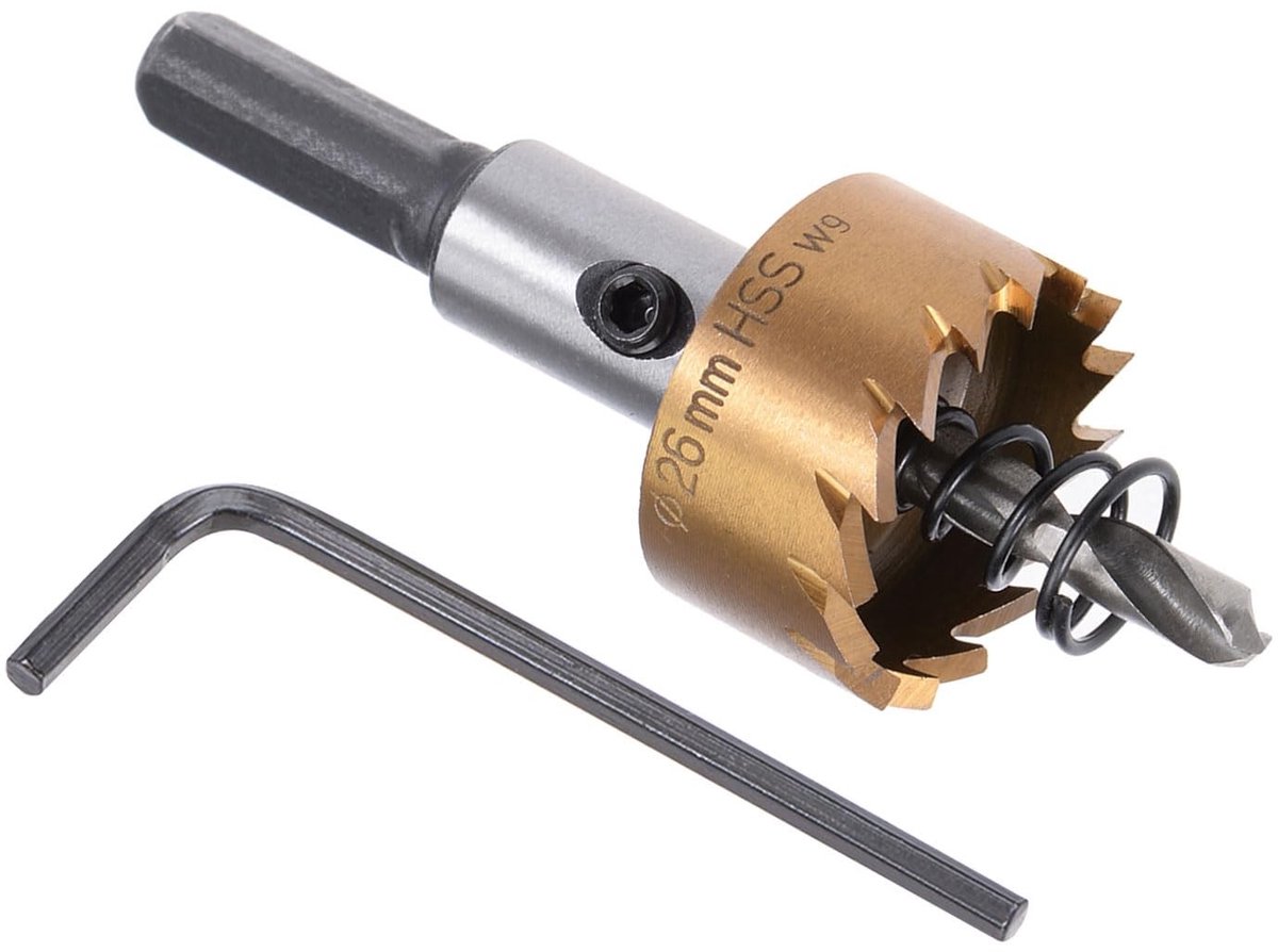 Dailygoody - Gatenzaag - 26 mm - voor metalen en hout - Gatenfrees - Driehoekige schacht - Geschikt voor roestvrij staal, aluminium en kunststof