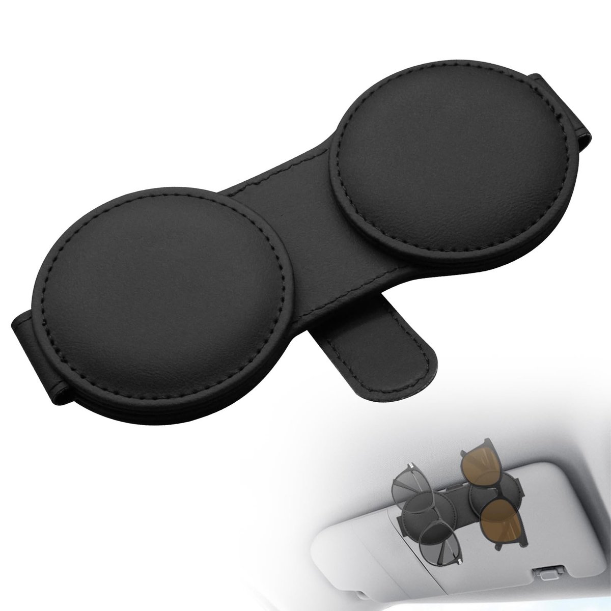 Dailygoody - Magnetische Zonnebrilhouder - Dubbele Clip voor Zonnebrillen - Elegant in Leer - Handig voor Auto - Organiseer je Zonnebril - Perfec