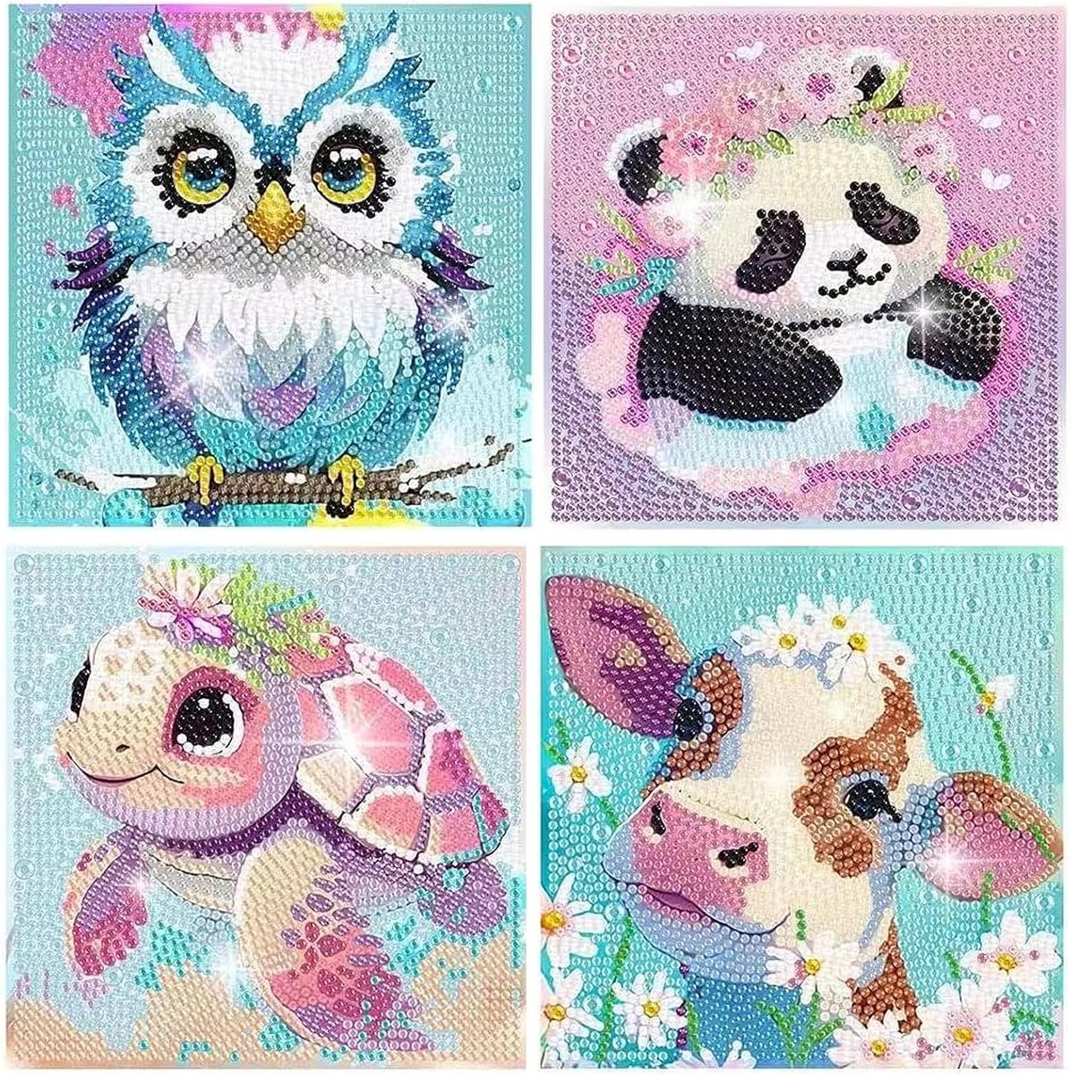 4-delige Diamant Schilderen Set voor Kinderen, 5D Diamant Schilderen met Dieren, Geschikt voor Beginners, Creatieve Activiteit, Cadeau voor Kerst en Verjaardag (15 x 15 cm)