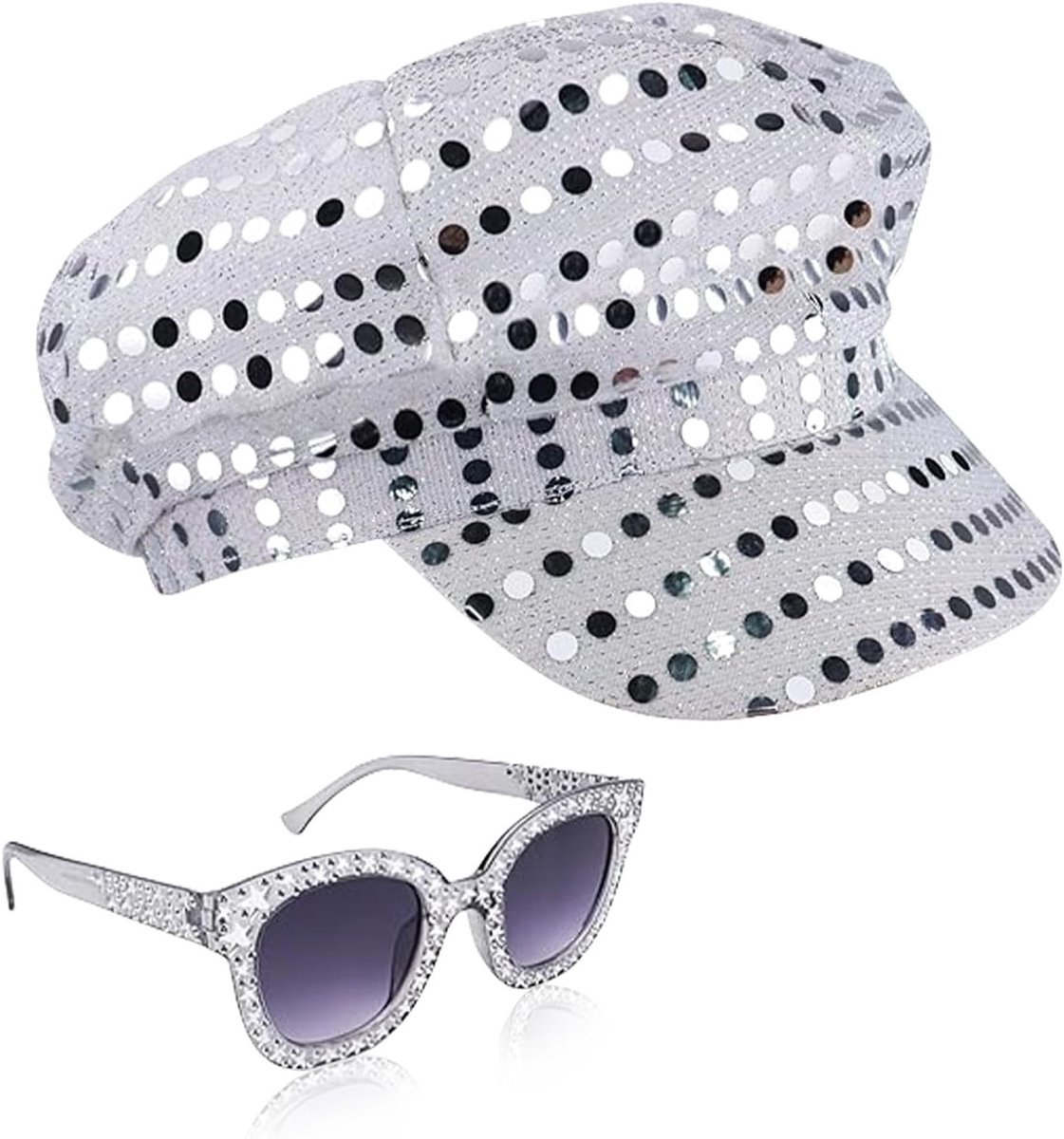 Disco Accessoires voor Feesten en Carnaval - 70s en 80s Kostuum met Zonnebril, Hoed, Oorbellen en Ketting
