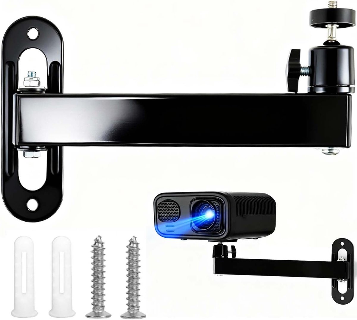 Projector Wandhouder - Verstelbare Beamersteun - Thuisbioscoop Inrichten - 360 Graden Draaibaar - 1/4 Inch Schroefdraad - Zwart