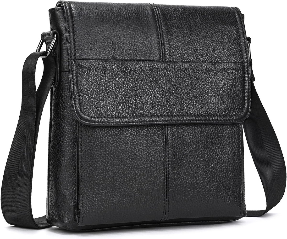 Kleine leren schoudertas voor mannen, vintage crossbody tas voor zakelijke en casual gelegenheden, zwart 9553