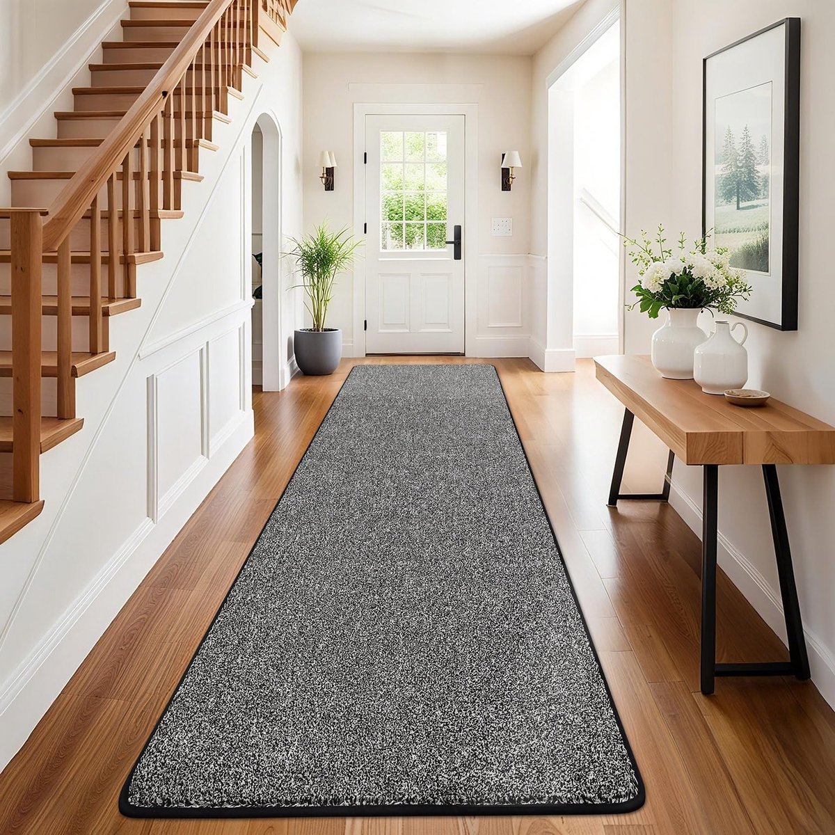 Langwerpige Zwarte Loper voor Hal en Keuken 60 x 240 cm - Wasbare, Antislip en Absorberende Vloermat voor Entree en Wasruimte