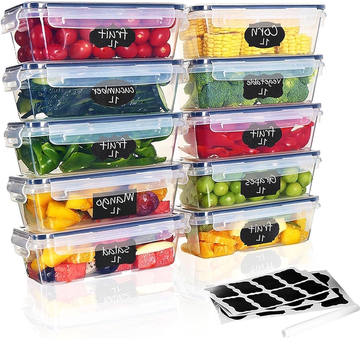 10 BPA-vrije opslagcontainers met deksel, 1 liter, 100% luchtdicht, ideaal voor vriezer en voedselopslag