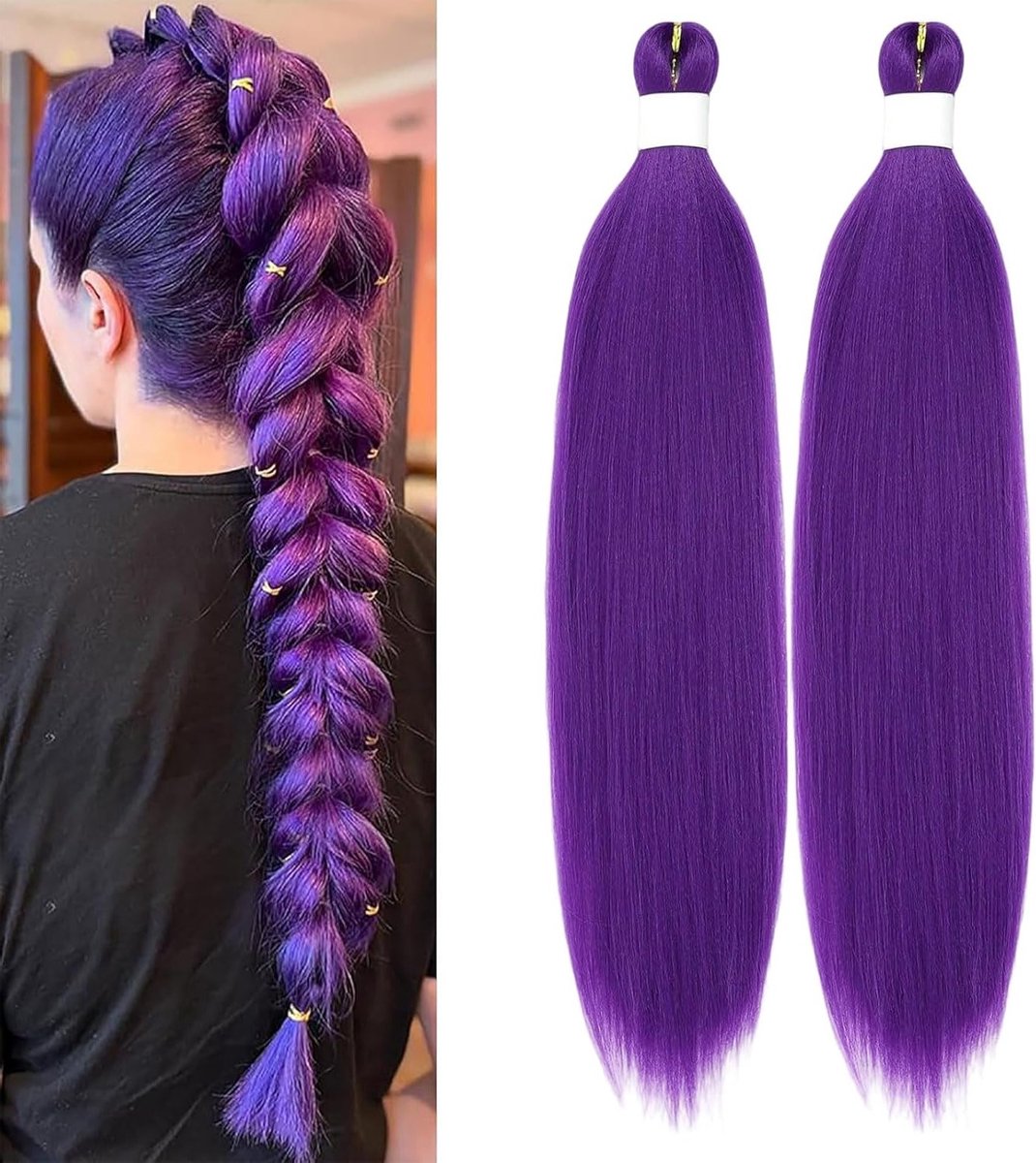 Lila Vlecht Haar voor Kinderen - Lange Paars Vlecht Haar voor Cosplay, Carnaval en Halloween Anime Kostuum - 2 Stuks