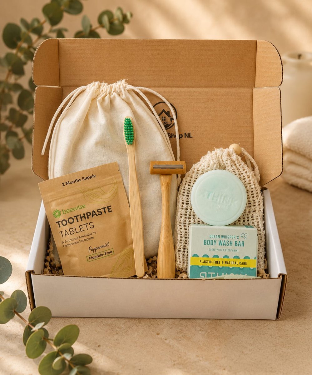Duurzame Reis Toilettas – Zero Waste Travel Kit met Bamboe Scheermes, Tandenborstel & Tandpasta Tabletten – Handbagage Geschikt