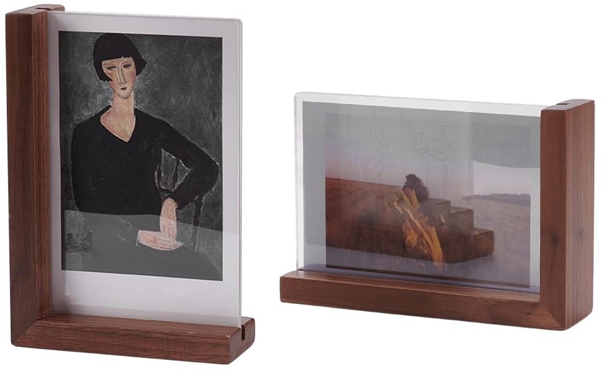 Dailygoods - Set van 2 Acryl Fotolijsten met Houten Standaard
