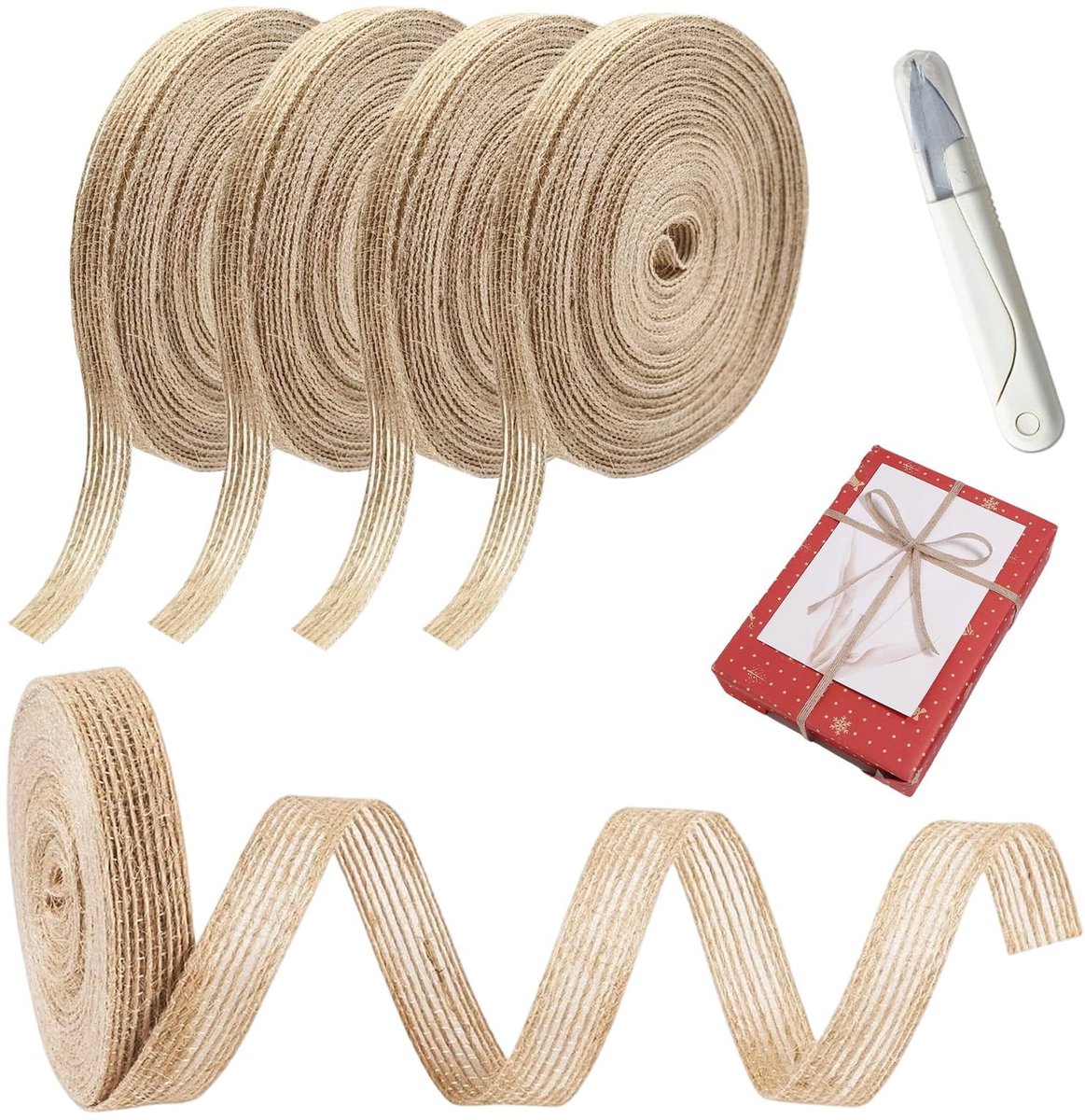 Dailygoods - Set van 5 Rollen Jute Lint voor Creatieve Projecten