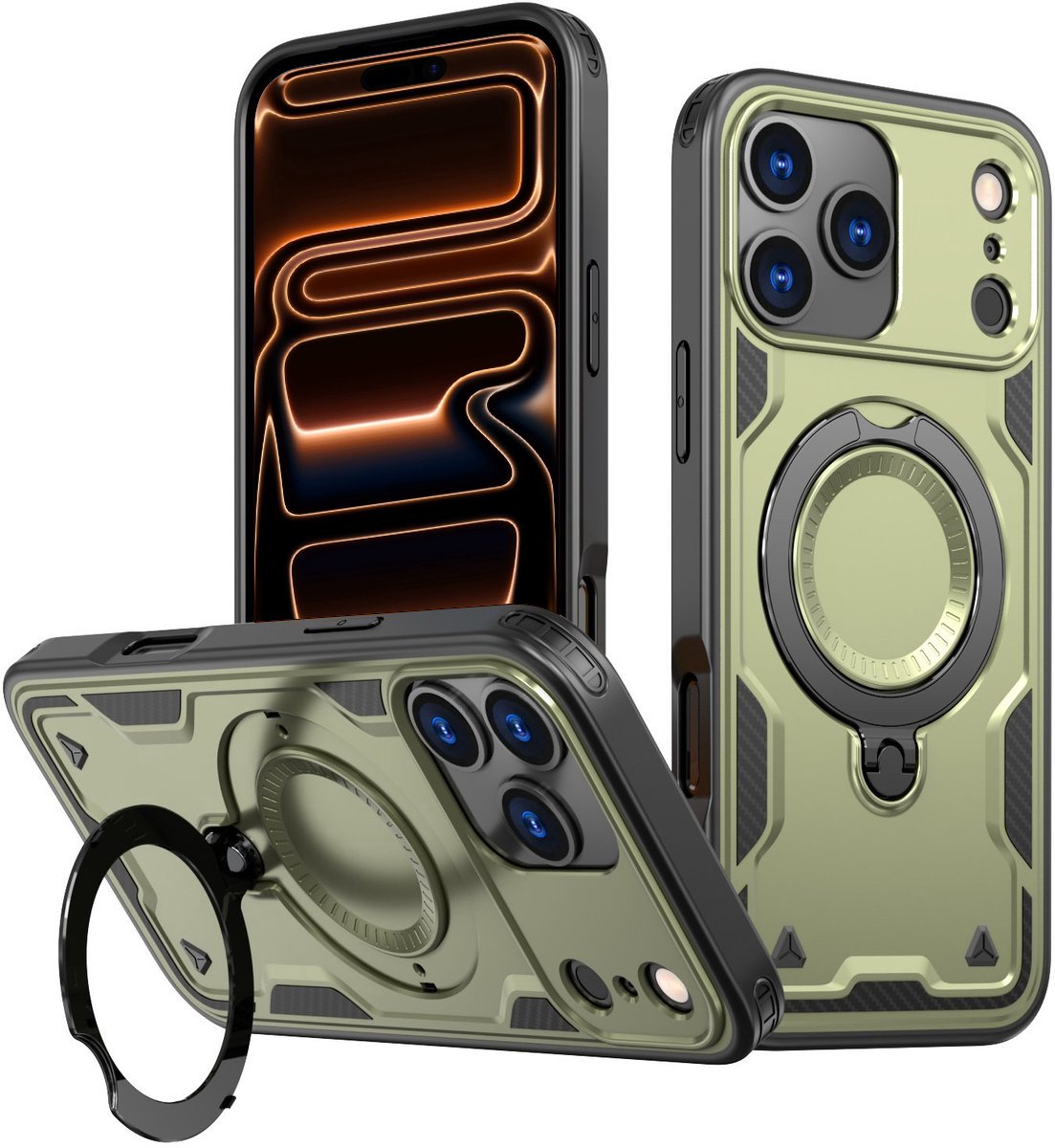 Hoesje Geschikt voor iPhone 17 Pro Max - Armor hoes met Ringhouder - Arara backcover - Groen