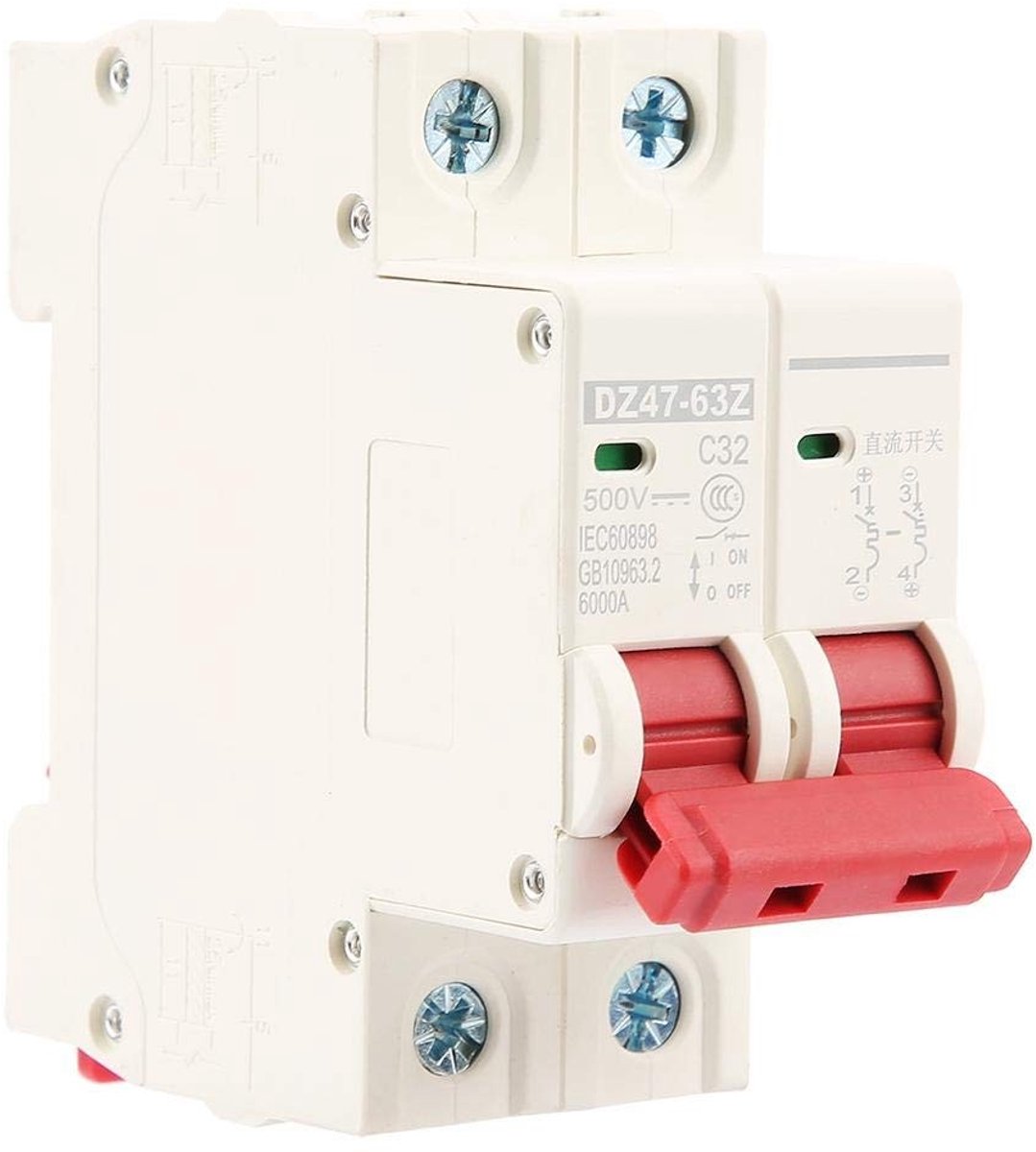 Dailygoods - Dailygoody - Miniatuur Aardlekautomaat - Veiligheid - 32A - 2 Polen - Overbelastingsbeveiliging - Voor DC 500V - Geschikt voor Elektrische Installaties