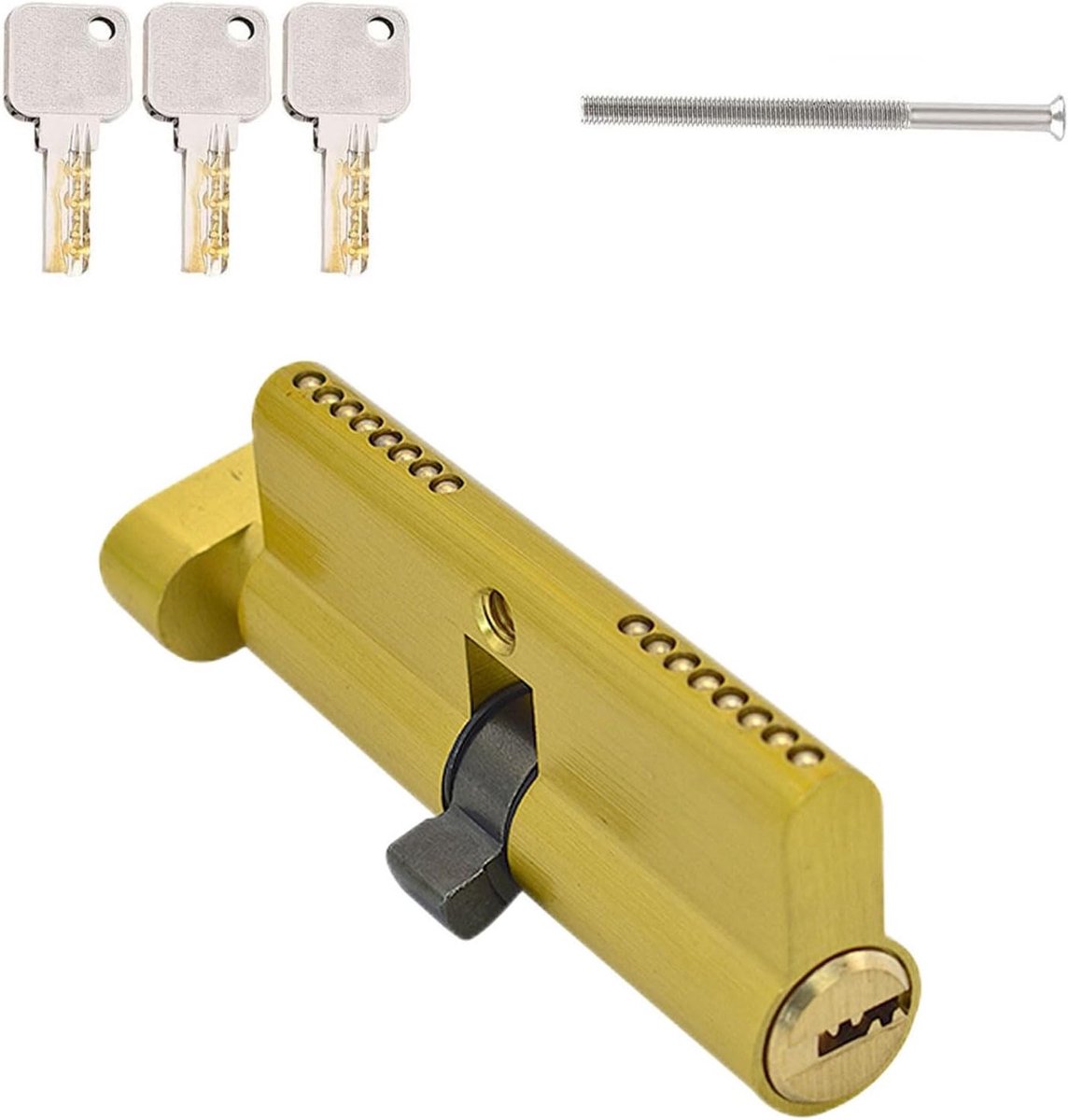 Vergrendelcilinder met Knop, 30/30 mm Massieve Vergrendeling, 3 Sleutels, Messing, Omkeerbare Sleutel, Deurslot, Vervangingsaccessoires, Veiligheid en Betrouwbaarheid