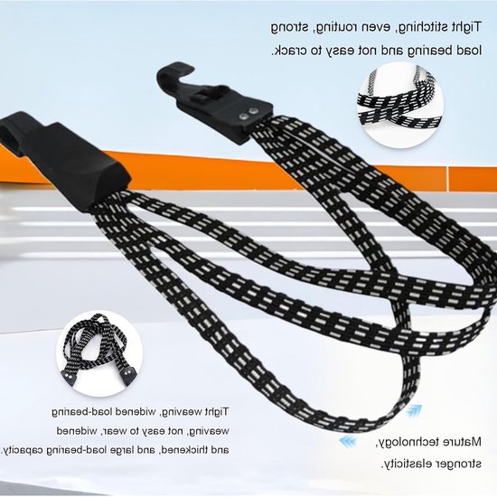 Set van 2 Elastische Bagage Spanbanden, 3-in-1 Fiets Stretch Strap, Verstelbare Expander met Haken voor Fietstassen en Motoren (120-240cm) van Merkloos — afbeelding 2