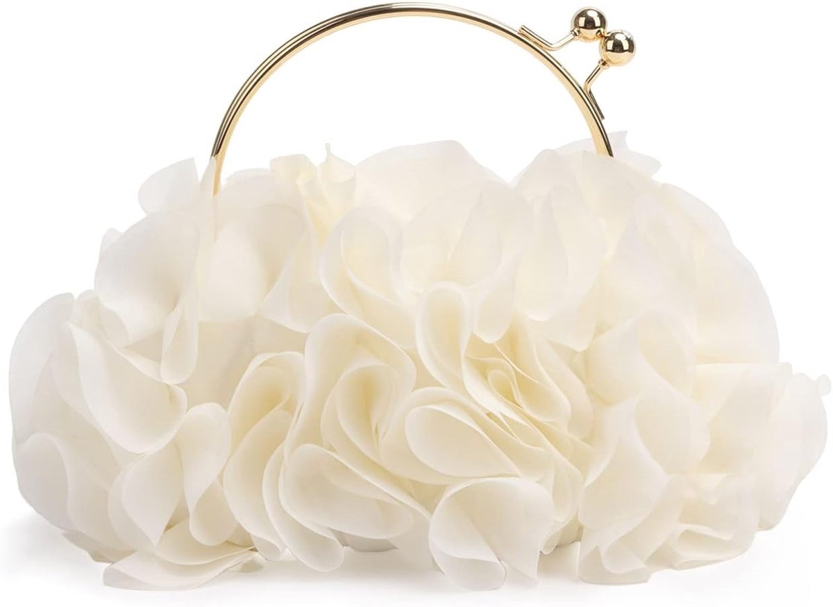 Elegante Avondtas met Bloemenprint, Satijnen Clutch voor Feestjes en Speciale Gelegenheden, Wit