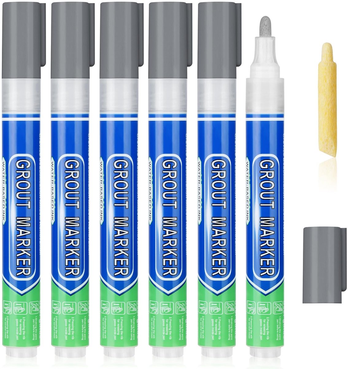 Dailygoody - Grout Pens 6-Pack - Lichtgrijs voor Perfecte Tegelafwerking - Kleurvast - Makkelijk in Gebruik - Voor Nette Afwerking - Ideaal voor Tegel.