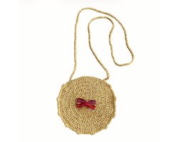 Luna-Leena duurzame kindertas rond in goud - lurex & bio katoen - 14ø cm + hengsel L95cm - hand gehaakt in Nepal - tas - handtas - kerstcadeau - crossbodytas - gold kidsbag - gift accessoires