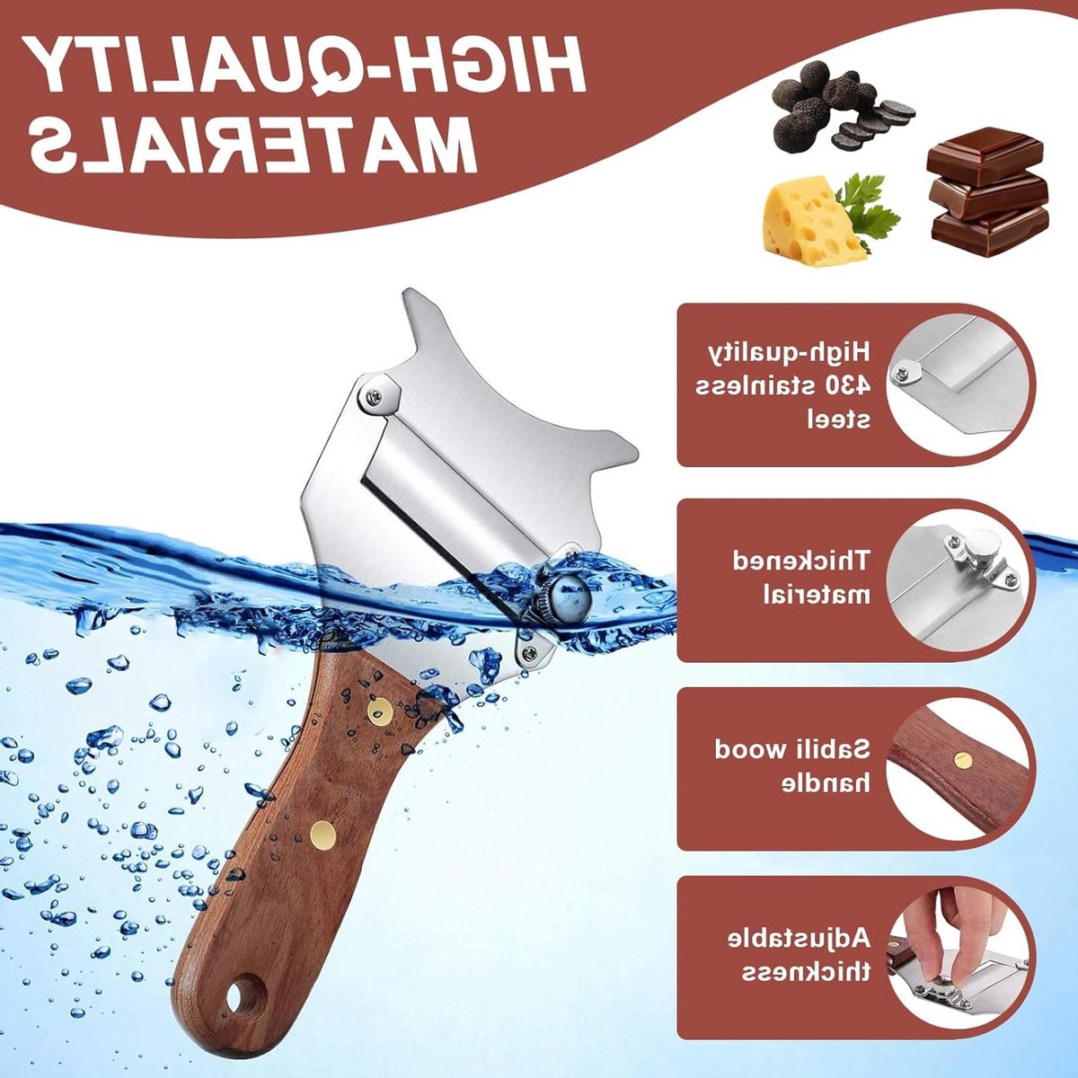 Stainless Steel Truffelschaaf van 19.5 cm - Verstelbare Dikte voor Chocolade, Kaas en Truffels