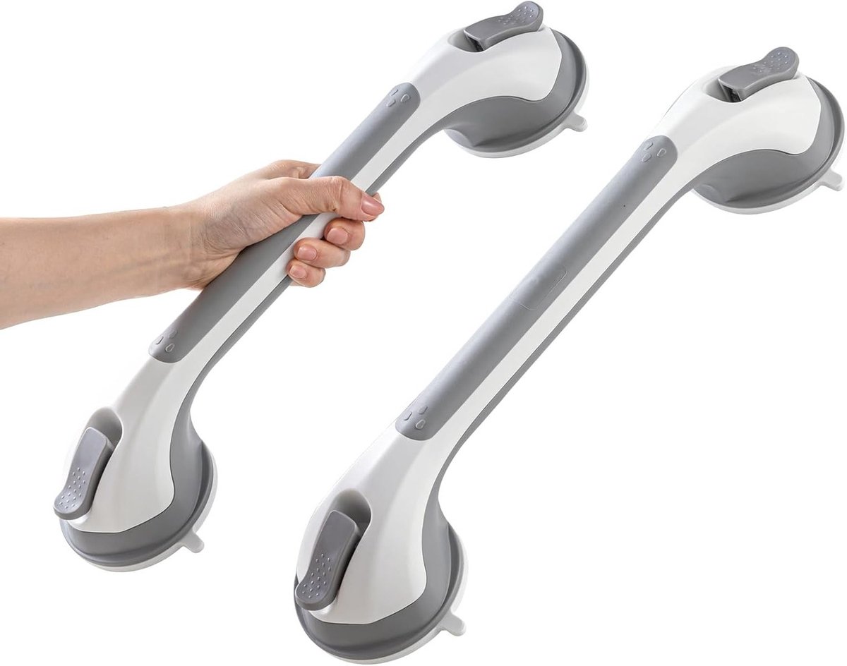 Suction cup handgrepen voor badkamer, 43 cm lang, max. draagvermogen 110 kg, ideaal voor ouderen en gehandicapten, set van 2 grijze handgrepen