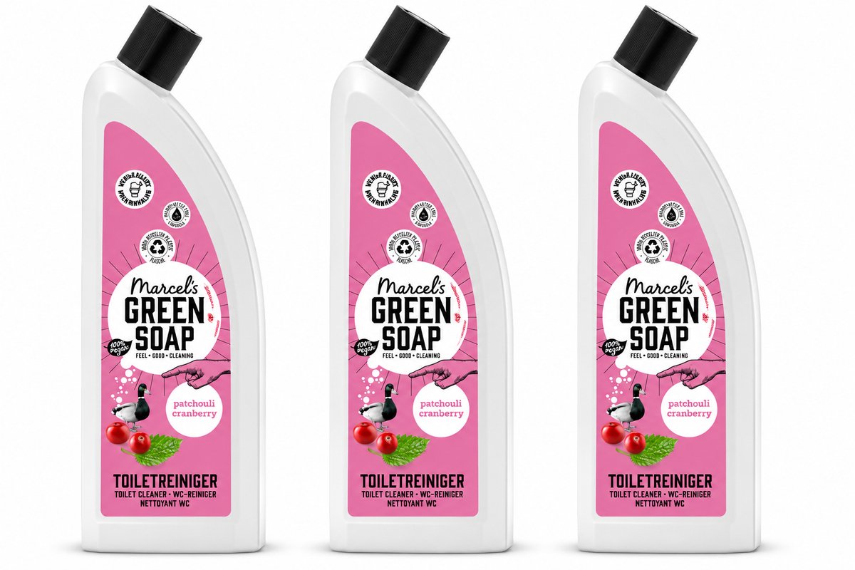 3 x Marcel's Green Soap Toiletreiniger Patchouli & Cranberry 750 ml - 97% Biologisch Afbreekbaar - Vegan - Zonder Bleekmiddel - Gerecyclede Fles