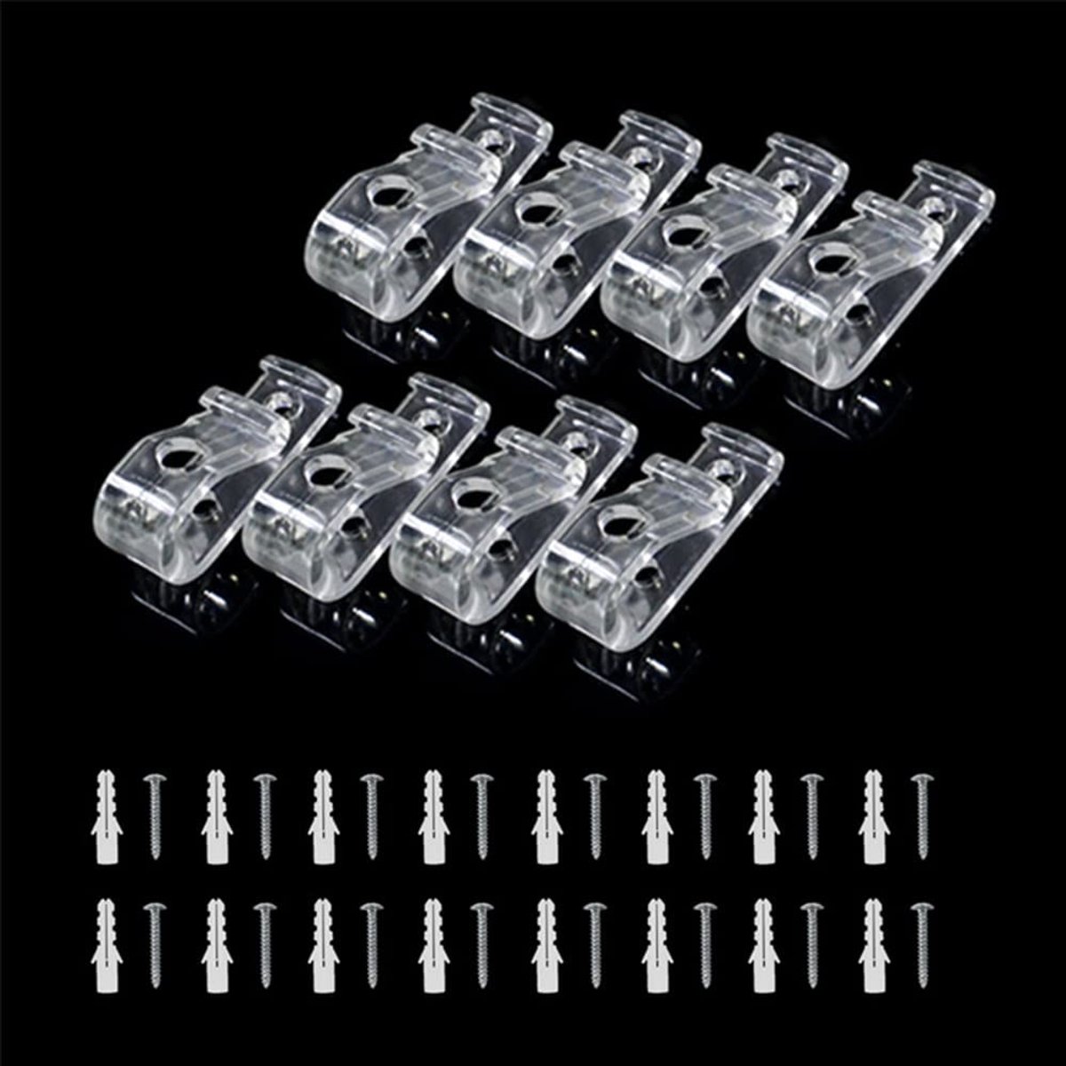 Dailygoody - Transparante P Clips - 8 Stuks veiligheidsclips voor rolluiken - Inclusief schroeven en plastic pilaren - Bevestigen en ondersteunen