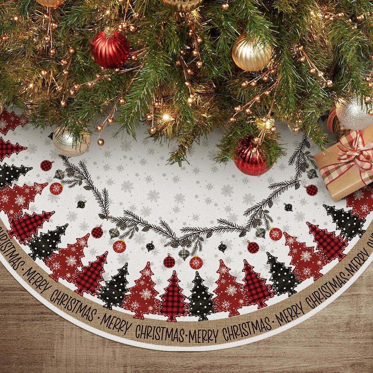 Dailygoody - Kerstboomrok - Rode buffelgeruite dennenboom - 91 cm - Uniek kerstdecoratie - Sneeuwvlokken - Geschikt voor feestdagen