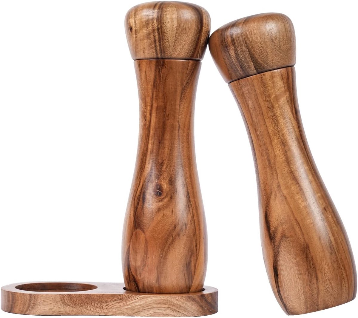 Set van 2 Zout- en Pepermolens met Mill Bin, Keramische Molens in Acaciahout, 20,5 cm Hoog, 6 cm Diameter, Perfect voor Keuken en Tafeldecoratie