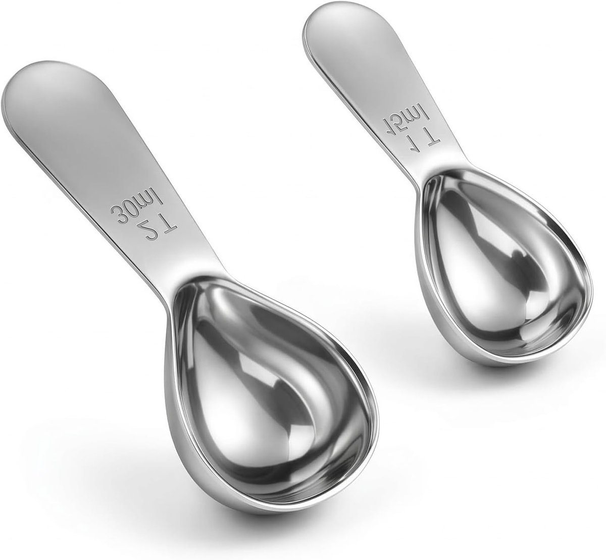 Roestvrijstalen koffielepelverdeler set van 2, maatlepels voor koffie, theepoeder en poedersuiker met comfortabele handgreep (15 ml + 30 ml)