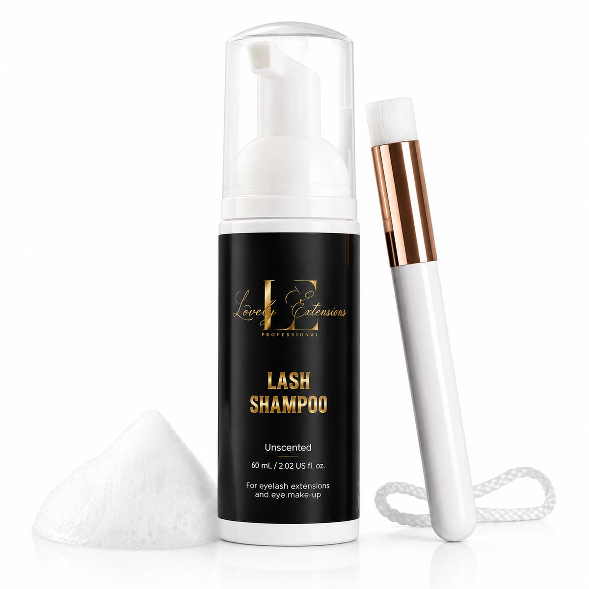 LE - Lash Foam Cleanser 60ml - Gratis reinigingsborstel - wimperfoam - wimper zeep - reiniger - reinigingsfoam - wimperschuim - parfum vrij - cleanser for eyelashes