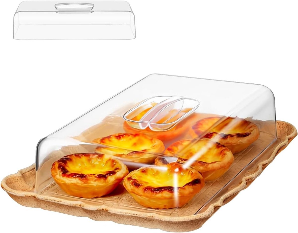 Transparante rechthoekige voedselafdekking met deksel, ideaal voor taart, brood en snacks, veelzijdig in keuken en restaurant, eenvoudig schoon te maken en duurzaam in gebruik