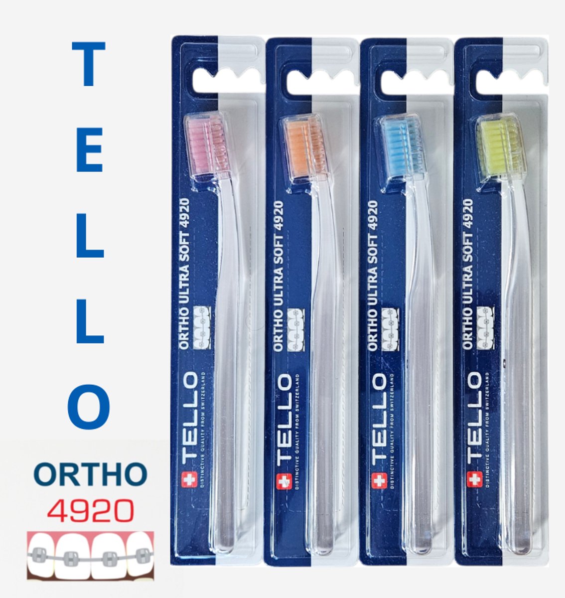 4x TELLO 4920 Soft Touch Ortho Tandenborstel Ultra Soft