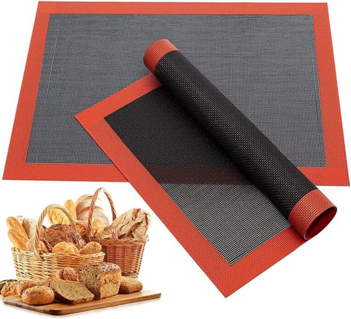 Siliconen bakmat hittebestendig herbruikbaar 40 x 30 cm - anti-aanbak - vaatwasserbestendig - 2 stuks