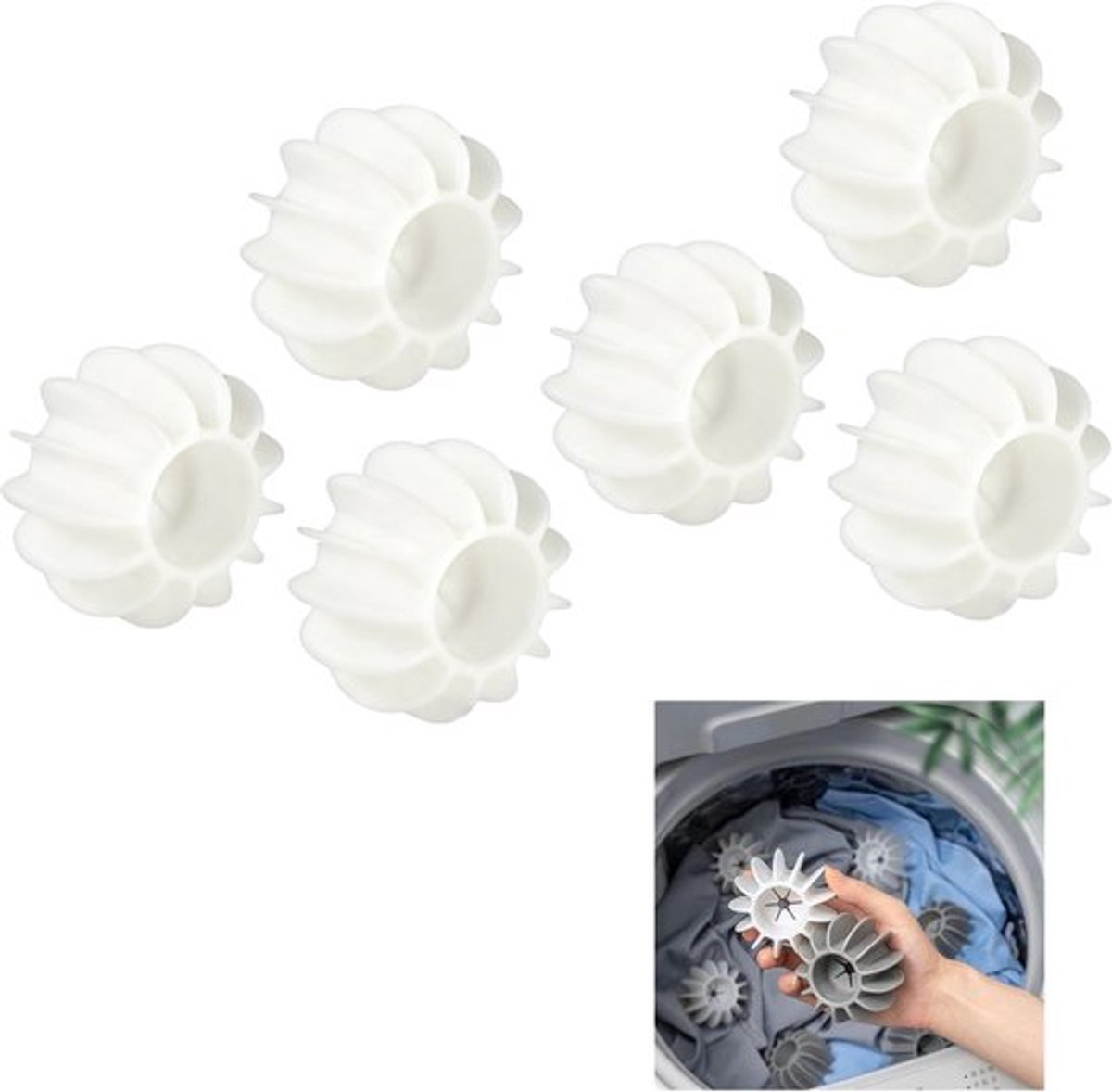 6-stuks wasballen -Wasballen voor wasmachine - Herbruikbare wasballen - Siliconen wasballen - Anti-klit wasballen - Huishoudelijke wasballen - Geschikt voor wasmachines, drogers en stoomdrogers - Wit
