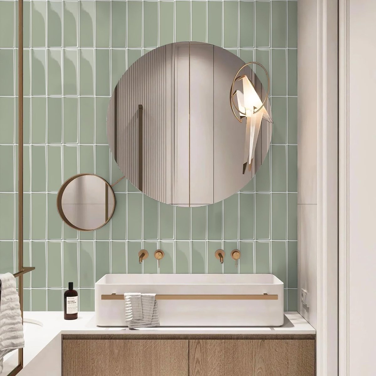 Dailygoods - Dailygoody - 3D Vinyl Wandtegel Stickers - Zelfklevend en Waterdicht - Voor Keuken en Badkamer - Makkelijk aan te brengen - Sage Green - Decoratieve W