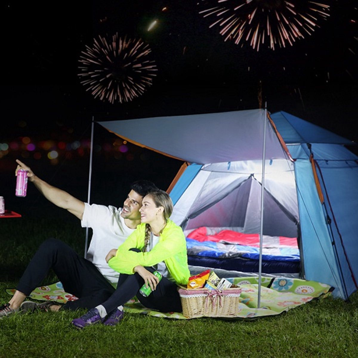 Webzon – Pop-up Tent 2-4 Personen – Automatische Waterdichte Kampeertent – Binnen 1 Minuut Opgezet – 210D Oxford – Met Muggengaas, Ventilatie & Draagtas – Voor Camping, Festival & Strand – Blauw