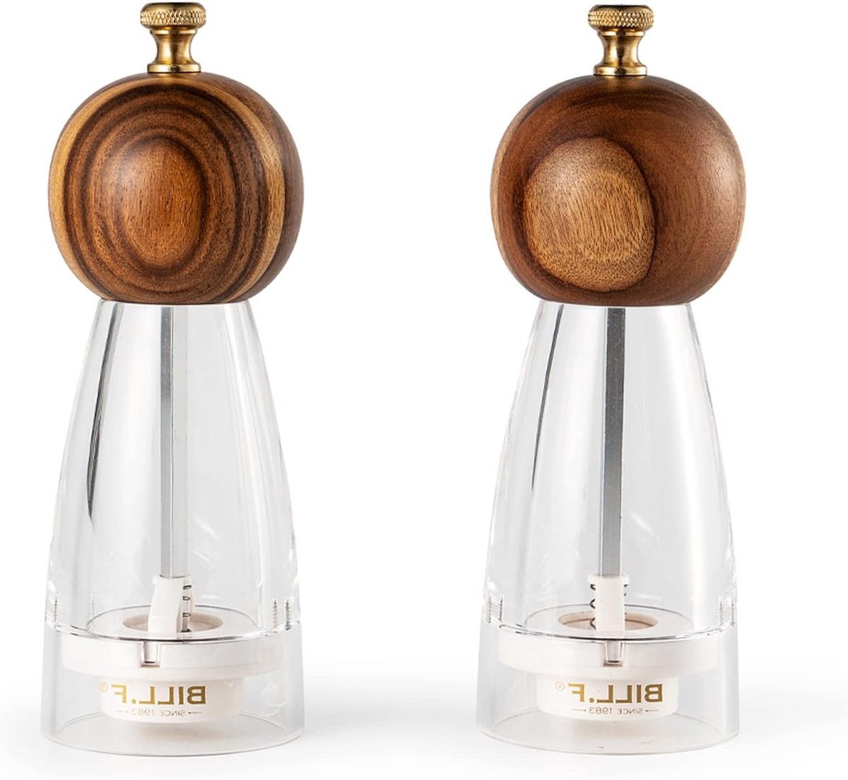 Set van 2 Houten Zout- en Pepermolens - Navulbare Acryl Zout- en Peperstrooier - Eenvoudig te Reinigen Keramische Molens van 5 oz