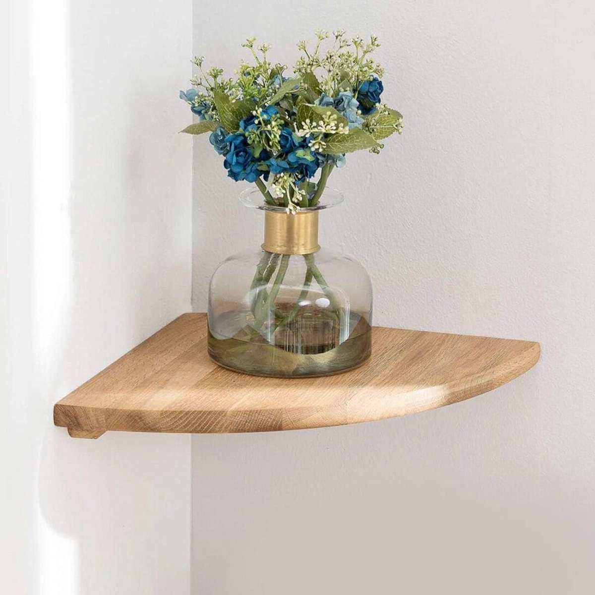 Hoekplank van massief eikenhout, wandplank voor speakers en decoratie met draadopening, ideaal voor slaapkamer, keuken en woonkamer - 7 inch