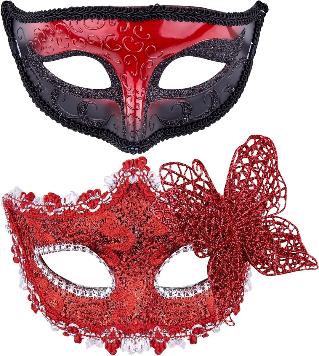 Elegante Venetiaanse Maskers in Rood - 2 Stuks, Perfect voor Feestjes, Dansavonden en Kostuums