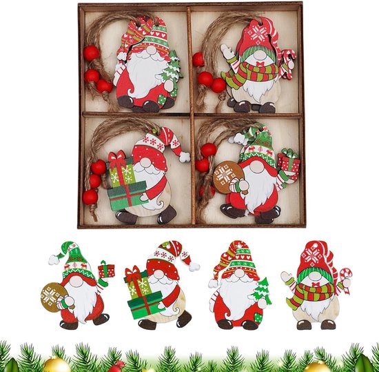 Foto: Set van 12 houten kersthangertjes gnome decoratie voor de kerstboom diy ambachten en versieringen